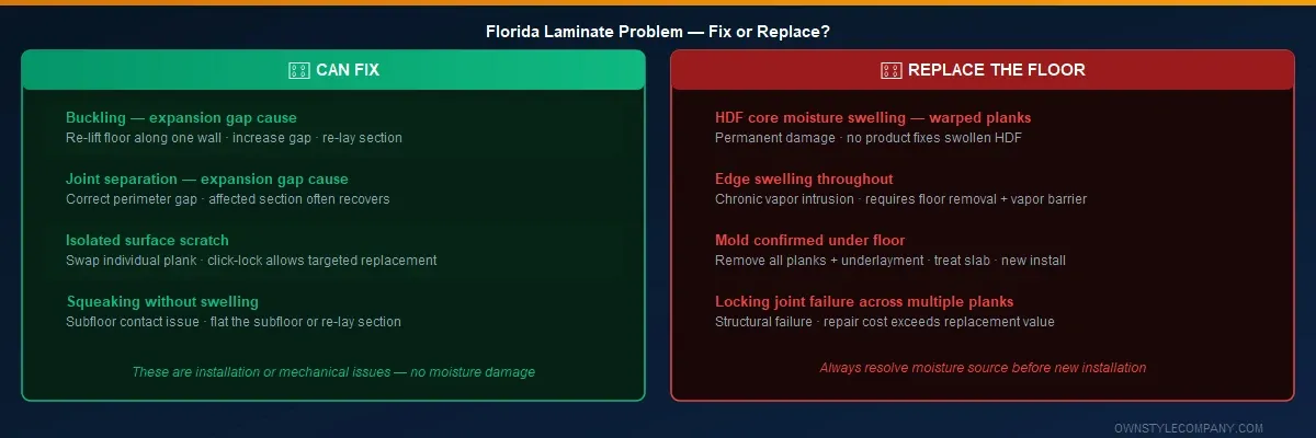 Why laminate floors buckle in Florida — expansion gap failure and slab moisture mechanisms in Tampa Bay homes