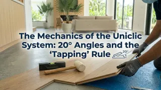 Professional installer using a certified tapping block and rubber mallet to seat a Uniclic laminate joint
