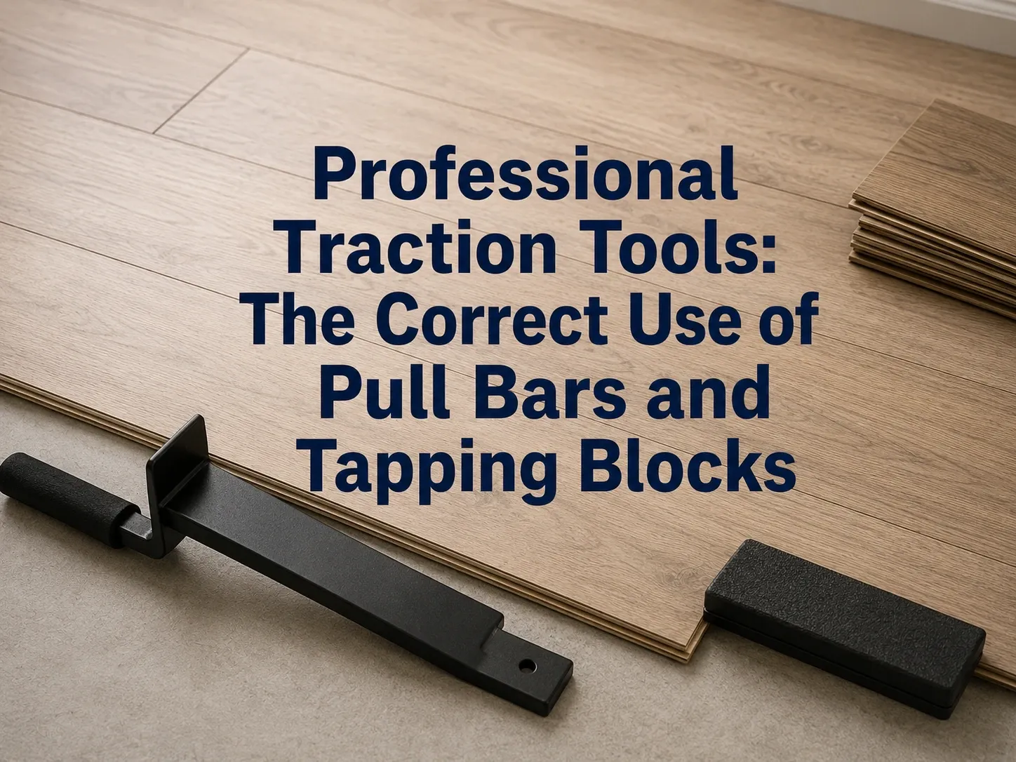 Professional installer using a nylon tapping block and rubber mallet to seat a laminate plank against the locking profile