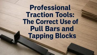 Professional installer using a nylon tapping block and rubber mallet to seat a laminate plank against the locking profile
